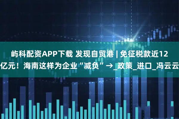 屿科配资APP下载 发现自贸港 | 免征税款近12亿元！海南这样为企业“减负”→_政策_进口_冯云云